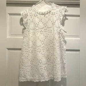 JCrew white eyelet ruffle sleeve tank